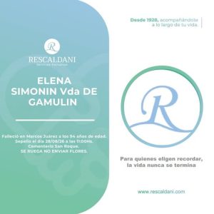 ELENA SIMONIN Vda. DE GAMULIN Q.E.P.D.-